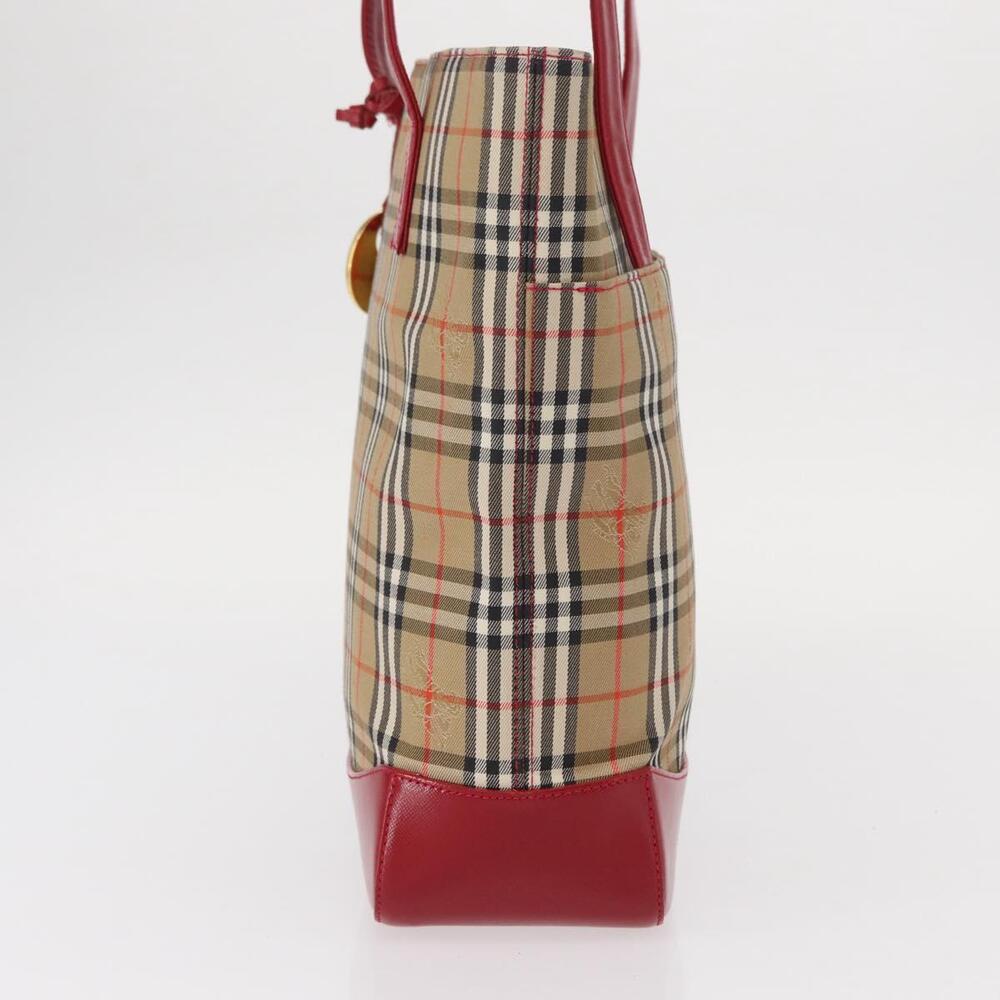 BURBERRY Nova Check Tote Bag Canvas Leather Beige Red gold Auth gh1367 - Picture 3 of 16